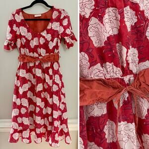 Anthropologie Bohemian Resortwear 100% Cotton Hand Block Print Midi Dress M